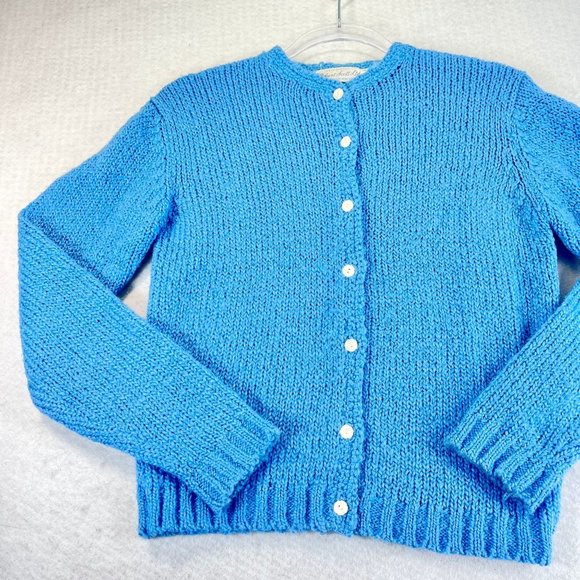 Vintage ROBERT SCOTT Womens 34 Blue Floral Button Long Sleeve Cardigan Sweater - Picture 2 of 11